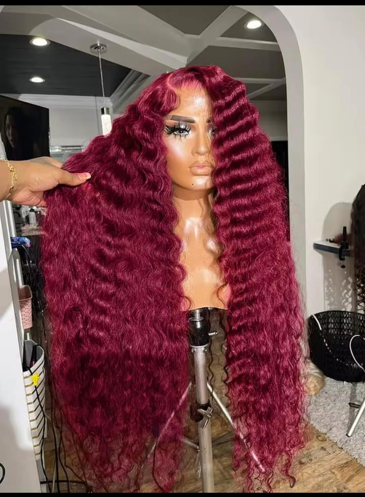 Density 99J Deep Wave Lace Front Wig Curly Transparent Lace Frontal